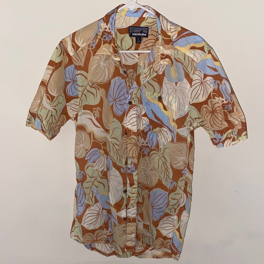 Patagonia Men's Leaf Print Shirt - Brown and Blue